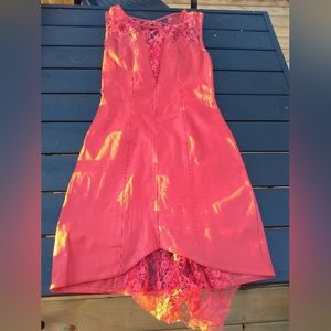 Vintage Verducci Red Leather & Lace Sleeveless Bodycon Dress, Size 6,